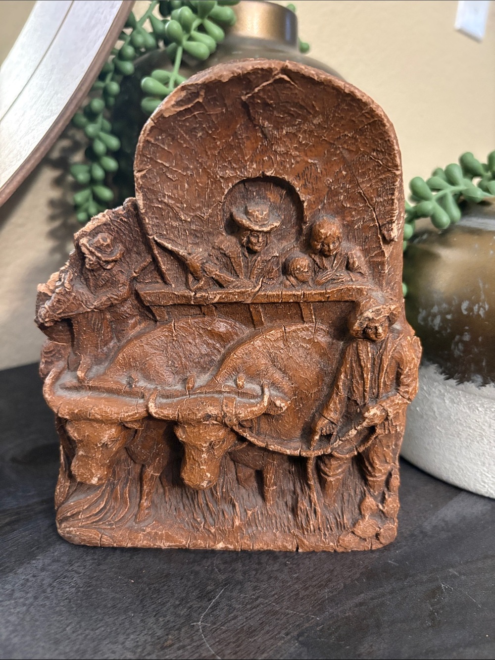 Rustic Oxen Plow Farm Sculpture - Brown